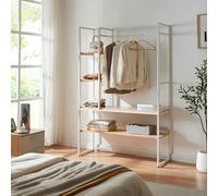 [en.casa] Mueble de Entrada Horgau Perchero Burro con 1 Barra 3 Estantes Laterales + 2 Estantes Grandes Armario para Recibidor Vestidor Metal y MDF 180 x 120 x 40 cm - Blanco y Efecto Roble