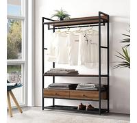 [en.casa] Mueble de Entrada Isen Perchero Burro con 1 Barra 2 Cajones 4 Estantes Laterales Armario Ropero para Recibidor Vestidor Metal 180 x 120 x 40 cm - Negro y Efecto Nogal