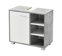 [en.casa] Mueble de Lavabo 56 x 60 x 31 cm Mueble de Baño Debajo del Lavabo con Puerta y 3 Estantes Aglomerado con Ranura para Sifón Blanco y Efecto Hormigón