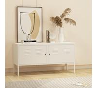 [en.casa] Mueble de salón con 2 Puertas con Cerradura Mueble de TV con 2 Estantes Ajustables en Altura Aparador Oficina Salón Acero 118x40x60 cm - Blanco Mate