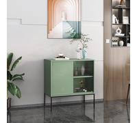 [en.casa] Mueble de Salón con Estante Aparador Mueble Auxiliar para Despacho Comedor Cocina con 2 Puertas Decorativas Cristal Estriado Acero 85 x 80 x 45 cm - Verde Negro