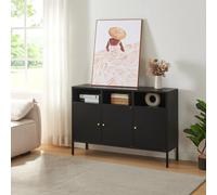[en.casa] Mueble de Salón Janakkala Aparador Mueble de TV con 3 Puertas Perforadas y 3 Compartimentos Abiertos para Oficina Sala de Estar Comedor Acero 119 x 35 x 80 cm - Negro