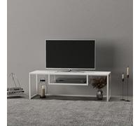 [en.casa] Mueble de Salón Mesa de TV Diseño Industrial con Estante Central para DVD Consolas de Videojuegos Metal 120 x 40 x 40 cm - Blanco