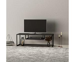 [en.casa] Mueble de Salón Mesa de TV Diseño Industrial con Estante Central para DVD Consolas de Videojuegos Metal 120 x 40 x 40 cm - Negro
