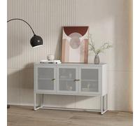 [en.casa] Mueble de Salón Sund Aparador con 3 Puertas de Malla Fina para Ventilación Óptima Mesa de TV con 2 Estantes Armario Bajo para Oficina Comedor Baño Acero 120x40x80 cm - Gris