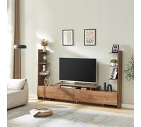 [en.casa] Mueble de TV 120 Rauki Mesa de TV con Estantería Lateral para Dispositivos Multimedia 3-3 Estantes Libros Compartimentos Cerrados Aglomerado 233 x 31 x 141 cm - Efecto Nogal
