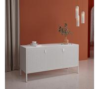 [en.casa] Mueble de TV Armario de Oficina con 3 Puertas Perforadas para Ventilación Óptima Mesa de Tele con 2-2 Compartimientos Cerrados Salida de Cables Acero 114 x 40 x 60 cm - Blanco