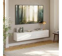 [en.casa] Mueble de TV Evaton Armario Flotante Estantería de Pared con 2 Compartimentos Consola de Entretenimiento Multimedia 160 x 32 x 30 cm - Blanco Alto Brillo