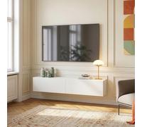 [en.casa] Mueble de TV Evaton Armario Flotante Estantería de Pared con 2 Compartimentos Consola de Entretenimiento Multimedia 160 x 32 x 30 cm - Blanco Mate