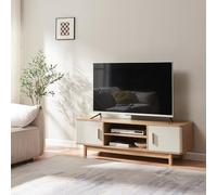 [en.casa] Mueble de TV Ferrersp con 2 Compartimentos Abiertos y 2 Cerrados con Puertas Batientes Mesa de TV Mueble de Salón con Tablero Rectangular 140 x 40 x 45 cm - Arena/Efecto Roble
