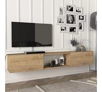 [en.casa] Mueble de TV Flotante Paltamo Mueble de Salón Mesa de TV Suspendido con 3 Compartimientos y 2 Puertas Abatibles 180 x 31 x 30 cm - Efecto Roble