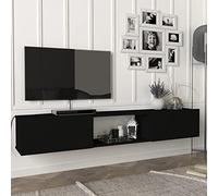 [en.casa] Mueble de TV Flotante Paltamo Mueble de Salón Mesa de TV Suspendido con 3 Compartimientos y 2 Puertas Abatibles 180 x 31 x 30 cm - Negro