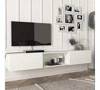 [en.casa] Mueble de TV Flotante Paltamo Mueble de Salón Mesa de TV Suspendido con 3 Compartimientos y 2 Puertas Abatibles 180 x 31 x 30 cm - Blanco