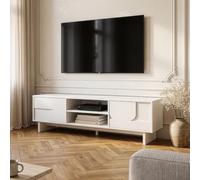 [en.casa] Mueble de TV Katanshumn 2 Puertas batientes 150x39x45 cm Blanco | Mesa de TV rectangular y pasacables mueble de salón dormitrio 2 compartimentos abiertos y 2 cerrados Sistema Push-to-Open