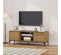 [en.casa] Mueble de TV Kistiandi con Pasacables Soporte de TV con 2 Compartimentos Abiertos y 2 Puertas Mesa Auxiliar para Centros Multimedia MDF 140 x 40 x 50 cm - Efecto Roble Oscuro y Negro