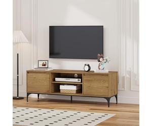 [en.casa] Mueble de TV Kistiandi con Pasacables Soporte de TV con 2 Compartimentos Abiertos y 2 Puertas Mesa Auxiliar para Centros Multimedia MDF 140 x 40 x 50 cm - Efecto Roble Oscuro y Negro