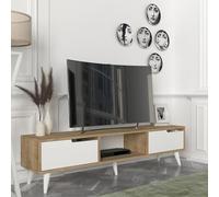 Mueble de tv kullila 160x35x40 cm - efecto roble/blanco [en.casa]