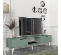 [en.casa] Mueble de TV Kullila Soporte de TV con 1 Compartimento Abierto y 2 Puertas Mesa Auxiliar para Centros Multimedia 160 x 35 x 40 cm - Verde/Blanco