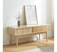 [en.casa] Mueble de TV Landskrona con 2 Compartimentos Versátil Mueble de Salón con 2 Puertas Correderas Mesa de Tele con Tablero Rectangular MDF Pino 115 x 40 x 48 cm - Efecto Roble