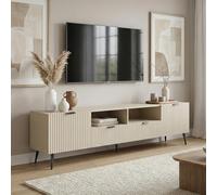 [en.casa] Mueble de TV Nand con Compartimentos con Puertas Abatibles Cajones Pasacables Mesa de TV Mueble de Salón con Tablero Rectangular 180 x 40 x 51 cm - Arena