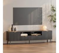 [en.casa] Mueble de TV Nand con Compartimentos con Puertas Abatibles Cajones Pasacables Mesa de TV Mueble de Salón con Tablero Rectangular 180 x 40 x 51 cm - Negro