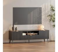 [en.casa] Mueble de TV Nand con Compartimentos y Cajón Puertas Abatibles Pasacables Mesa de TV Mueble de Salón con Tablero Rectangular 6 Patas Aglomerado Metal 160x40x51cm - Negro