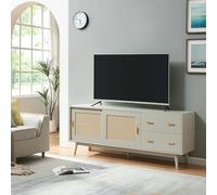 Mesa de tv susa con puertas corredoras de polirratán 160x40x65cm beige [en.casa]