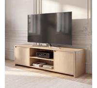 [en.casa] Mueble de TV Takranmaa con Puertas 150 x 40 x 50 cm Efecto Roble | Mesa de TV con tablero rectangular y pasacables mueble de salón dormitrio con 2 compartimentos abiertos y 4 cerrados