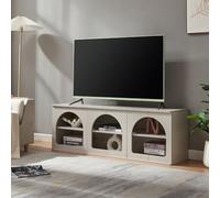 [en.casa] Mueble de TV Trorhun con 6 Compartimentos Mueble de Salón con Diseño Arqueado Mesa de Tele con Tablero Rectangular Aglomerado MDF 140 x 38 x 48 cm - Gris