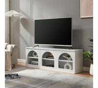 [en.casa] Mueble de TV Trorhun con 6 Compartimentos Mueble de Salón con Diseño Arqueado Mesa de Tele con Tablero Rectangular Aglomerado MDF 140 x 38 x 48 cm - Blanco