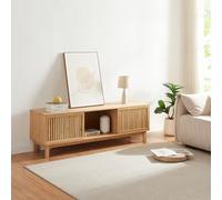 [en.casa] Mueble de TV Ypäjä con 3 Compartimentos y 2 Orificios para Cables Mueble de Salón con 2 Puertas Correderas Mesa para Tele con Tablero Rectangular Bambú 150x42x50cm - Natural