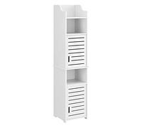 [en.casa] Mueble para baño de Pared Mora 135 x 32 x 32 cm Mueble Auxiliar para baño 2 Compartimentos de Armario y 3 Áreas de Almacenamiento Abiertas WPC Blanco