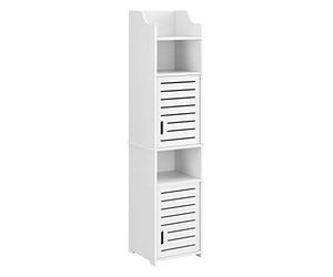 [en.casa] Mueble para baño de Pared Mora 135 x 32 x 32 cm Mueble Auxiliar para baño 2 Compartimentos de Armario y 3 Áreas de Almacenamiento Abiertas WPC Blanco