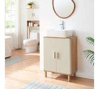 [en.casa] Mueble para Debajo del Lavabo Ferrersp con 3 Compartimentos Cerrados Elegante Mueble Auxiliar Baño 2 Puertas con Tiradores MDF Pino 80 x 60 x 30 cm - Roble/Arena