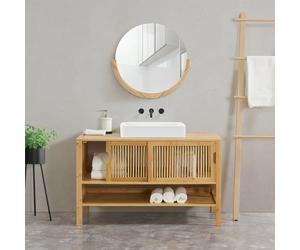 [en.casa] Mueble para Debajo del Lavabo Hvaler con Compartimento Cerrado y 1 Estante Mueble Auxiliar Baño con 2 Puertas Corredoras en Bambú 60 x 100 x 45 cm - Natural