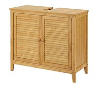 [en.casa] Mueble para Debajo del Lavabo Värmdö con Compartimento Cerrado Mueble Auxiliar Baño 2 Puertas con Tiradores Bambú 60 x 67 x 30 cm - Natural