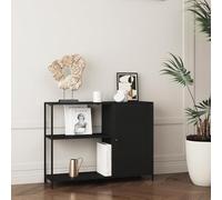 [en.casa] Mueble Recibidor Consola Mesa de Entrada Estantería de Pie con Puerta Perforada y 2-2 Compartiemtos Abiertos y Cerrados Estructura Metálica 75 x 100 x 30 cm - Negro Mate