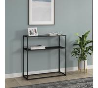 [en.casa] Mueble Recibidor Kuhmo Mesa Consola de Entrada con Estante Adicional Decorativo Resistente a los Arañazos Tablero de Vidrio Metal 80 x 80 x 30 cm - Negro