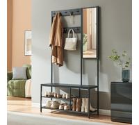 [en.casa] Mueble Recibidor Napinerg con Espejo y Zapatero Recibidor De Entrada Perchero con 7 Ganchos Flexibles Patas Ajustables Aglomerado Metal 185 x 98 x 34 cm - Negro