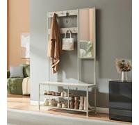 [en.casa] Mueble Recibidor Napinerg con Espejo y Zapatero Recibidor De Entrada Perchero con 7 Ganchos Flexibles Patas Ajustables Aglomerado Metal 185 x 98 x 34 cm - Color Arena