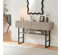 [en.casa] Mueble Recibidor Varberg Mesa Consola Mesa de Entrada con 2 Cajones y 1 Estante Regulable en Altura Metal Aglomerado 75 x 120 x 30 cm - Efecto hormigón Claro