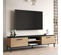 [en.casa] Mueble TV 160 con 2 Salidas de Cables Mesa de Tele Mueble de Salón con 2 Puertas y 2 Estantes Metal/Aglomerado 39 x 160 x 35 cm - Efecto Roble/Negro