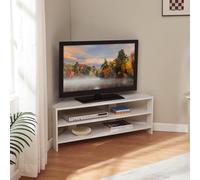 [en.casa] Mueble TV Berg con 2 Estantes Mueble de Salón de Esquina de Diseño Abierto Mesa TV con Parte Trasera Abierta 110 x 36 x 42 cm - Blanco