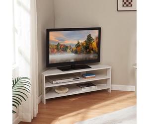 [en.casa] Mueble TV Berg con 2 Estantes Mueble de Salón de Esquina de Diseño Abierto Mesa TV con Parte Trasera Abierta 110 x 36 x 42 cm - Blanco