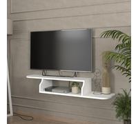 [en.casa] Mueble TV Kershaby con 1 Compartimiento Abierto y 1 Estante Lateral Mesa TV Flotante Mueble de Salón Suspendido Salidas de Cable Aglomerado 120 x 30 x 19 cm - Blanco