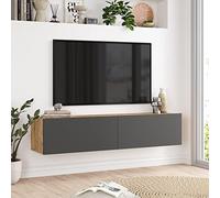 [en.casa] Mueble TV Lapinlahti Suspendido Mesa Tele de Pared con 2 Puertas Aglomerado 140 x 32 x 30 cm - Efecto Roble rústico/Antracita