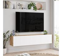 [en.casa] Mueble TV Lapinlahti Suspendido Mesa Tele de Pared con 2 Puertas Aglomerado 140 x 32 x 30 cm - Efecto Roble rústico/Blanco