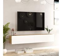 [en.casa] Mueble TV Lapinlahti Suspendido Mesa Tele de Pared con 2 Puertas Aglomerado 180 x 32 x 30 cm - Efecto Roble rústico/Blanco