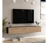 [en.casa] Mueble TV Lapinlahti Suspendido Mesa Tele de Pared con 2 Puertas Aglomerado 180 x 32 x 30 cm - Negro/Efecto Roble