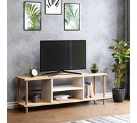 [en.casa] Mueble TV Mesa de Televisión con 2 Compartimientos Salón Dormitorio Aglomerado/Madera de Haya 43 x 120 x 29 cm Efecto Madera/Blanco